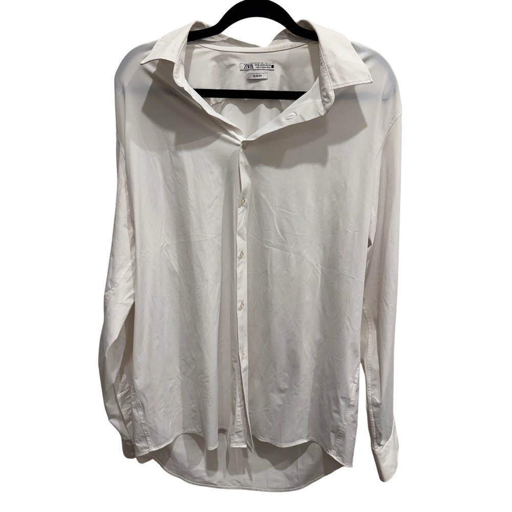 Zara White Button Up Shirt Slim Fit,‎ Size XL